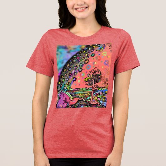 Psychedelische Flammarion Gravure Trippy Regenboog Tri-Blend Shirt (Voorkant)