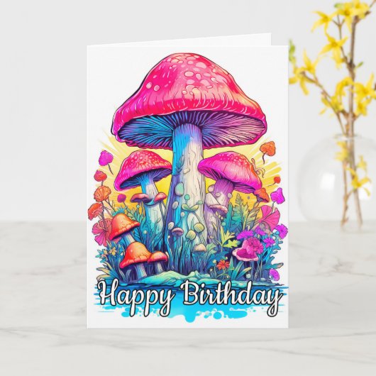 Psychedelische Forest Mushroom Illustratie Kaart (Gele Bloem)