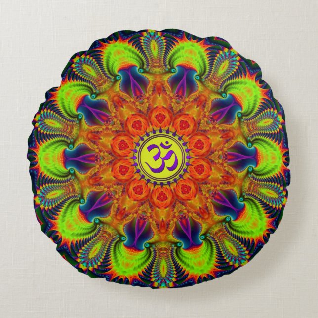 Psychedelische Fractale Kaleidoscoop Om Rond Kussen (Voorkant)