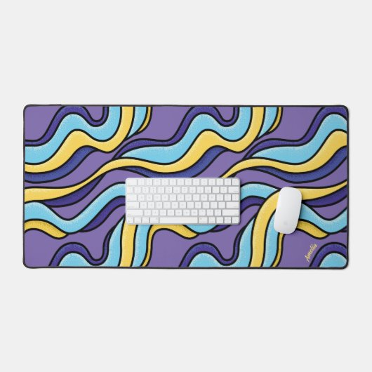 Psychedelische Funky Kleurrijke Golven Retro Moder Bureaumat (Keyboard & Muis)