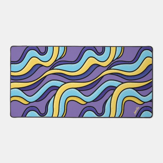 Psychedelische Funky Kleurrijke Golven Retro Moder Bureaumat (Voorkant)