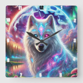 Psychedelische galaxy wolf vierkante klok (Voorkant)