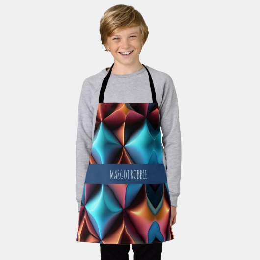 Psychedelische Geometrische Honingraat Blauw Patro Schort (Gedragen)