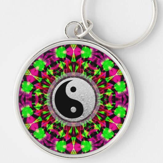 Psychedelische geometrische Yin Yang-Sleutelhanger Sleutelhanger (Voorkant)