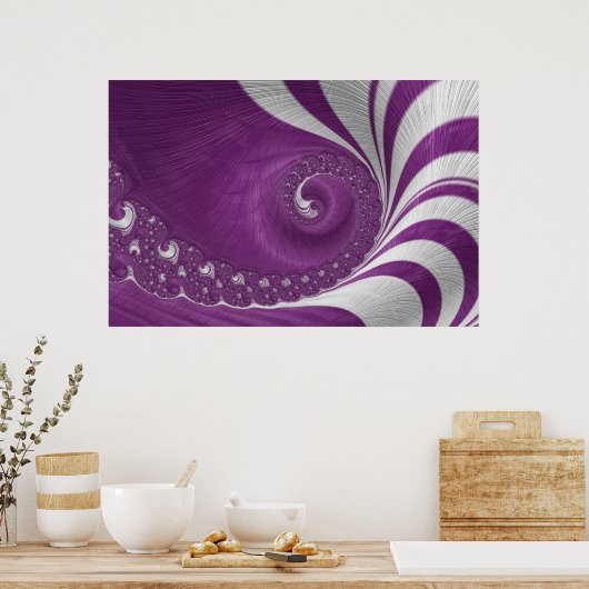 Psychedelische Gestreepte Fantasy Paarse & Witte V Poster (Keuken)