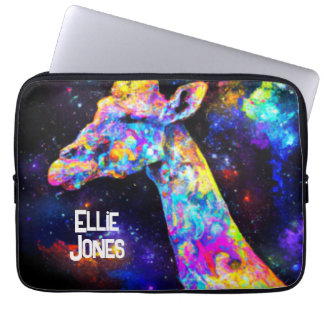 Psychedelische Giraffe bewerkbare naam Laptop Sleeve