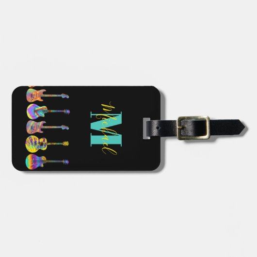 Psychedelische gitaren monogram musicus bagagelabel (Voorkant horizontaal)