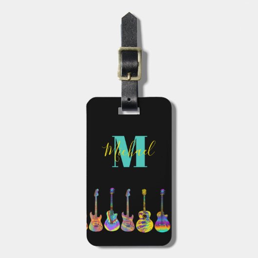 Psychedelische gitaren monogram musicus bagagelabel (Voorkant verticaal)