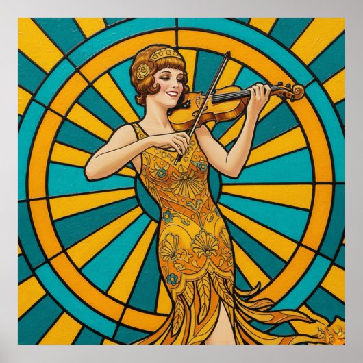Psychedelische Gitarist Poster Levendig Retro Muzi (Voorkant)