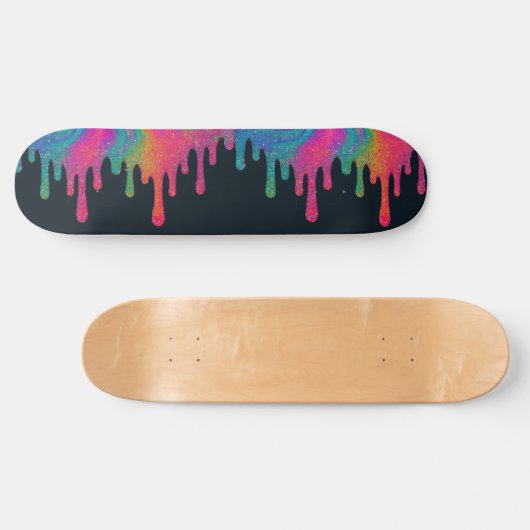 Psychedelische Glitter Neon Paint Drip Skateboard (Horizontaal)