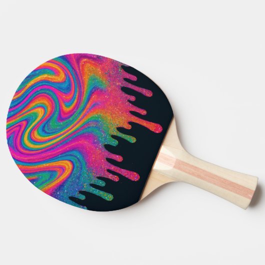 Psychedelische Glittery Neon Drip Ping Pong Paddle Tafeltennisbatje (Zijkant)