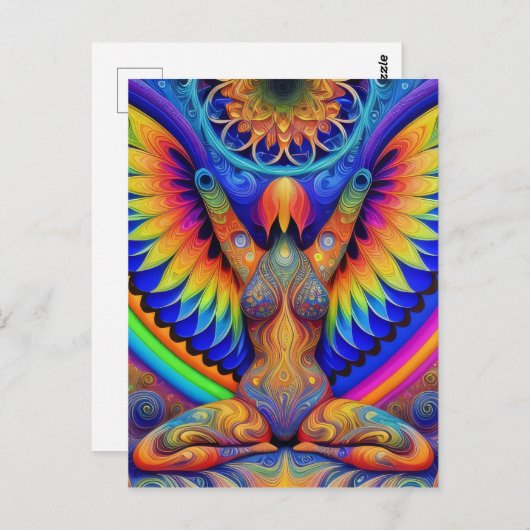 Psychedelische Godin Kleurrijk Briefkaart (Voorkant / Achterkant)