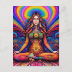 Psychedelische Godin Regenboog Meditatie Kunst Briefkaart