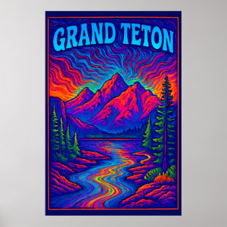 Psychedelische Grand Teton Poster