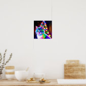 Psychedelische grillige kerst kitten wachten poster (Keuken)