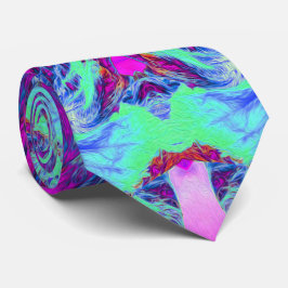 Psychedelische groene en blauwe hibiscuspatroon stropdas