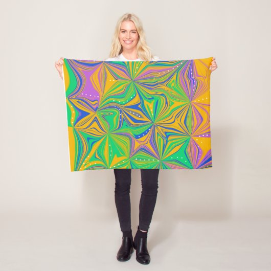 Psychedelische groene mix abstract kleurrijk fleece deken (In situ)