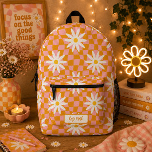 Psychedelische Groovy Daisy Checkerboard, Y2K 90s Bedrukte Rugzak