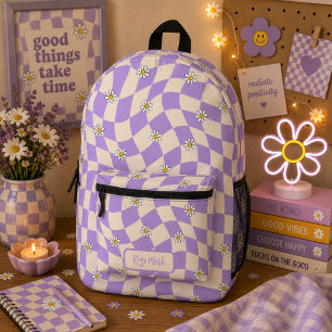 Psychedelische Groovy Daisy Checkerboard, Y2K 90s Bedrukte Rugzak