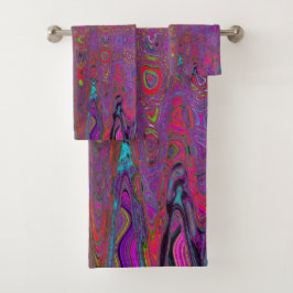 Psychedelische Groovy Magenta Retro Atoomgolven Bad Handdoek
