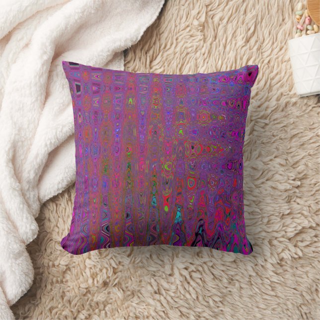 Psychedelische Groovy Magenta Retro Atoomgolven Kussen (Deken)