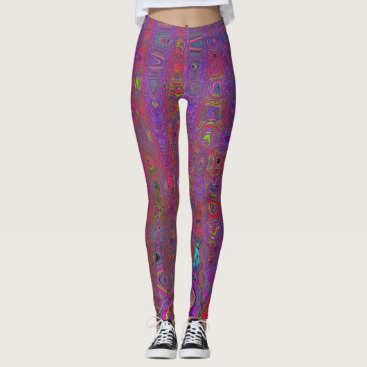 Psychedelische Groovy Magenta Retro Atoomgolven Leggings (Voorkant)