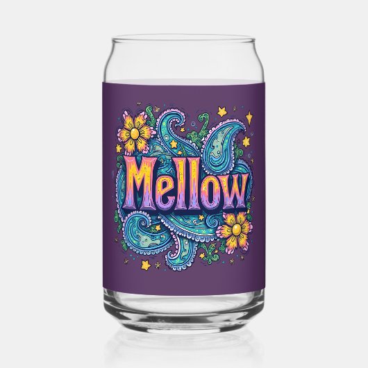 Psychedelische Groovy "Mellow" Retro Hippie Art Blikvorm Glas (Voorkant)