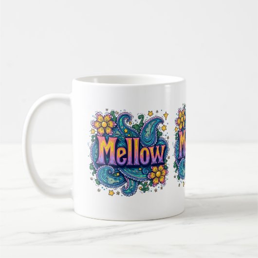 Psychedelische Groovy "Mellow" Retro Hippie Art Koffiemok (Links)