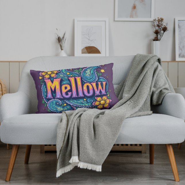 Psychedelische Groovy "Mellow" Retro Hippie Art Kussen (Psychedelic Groovy "Mellow" Retro Hippie Art Lumbar Pillow)