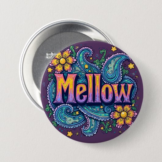 Psychedelische Groovy "Mellow" Retro Hippie Art Ronde Button 7,6 Cm (Voorkant /achterkant)