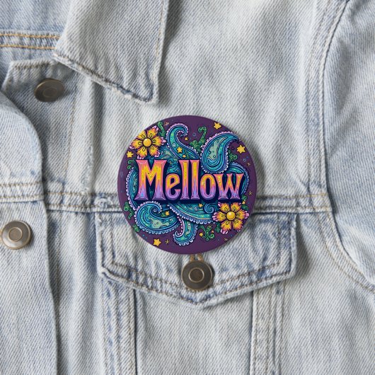 Psychedelische Groovy "Mellow" Retro Hippie Art Ronde Button 7,6 Cm (In situ)