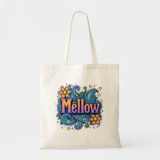 Psychedelische Groovy "Mellow" Retro Hippie Art Tote Bag (Voorkant)