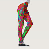 Psychedelische Groovy Rode en Groene Wilde Bloemen Leggings (Rechts)