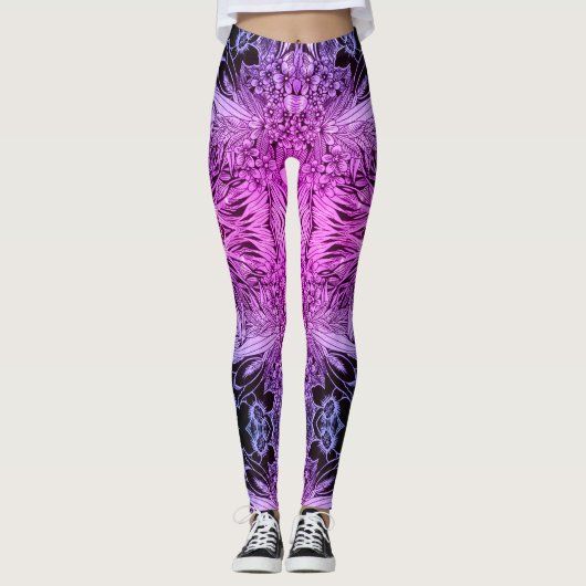 Psychedelische Hawaiiaanse Oerwoud Tattoos Bloemen Leggings (Voorkant)