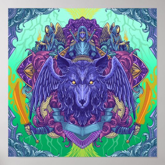psychedelische hemelwolf poster (Voorkant)