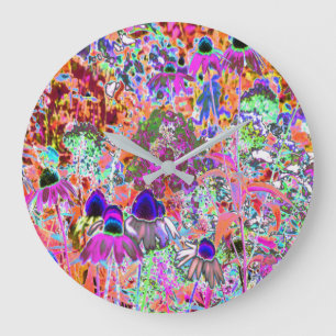 Psychedelische hete roze en limoengroene tuinvloei grote klok