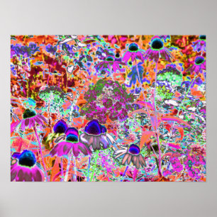 Psychedelische hete roze en limoengroene tuinvloei poster