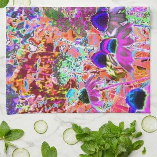 Psychedelische hete roze en limoengroene tuinvloei theedoek (Gevouwen)