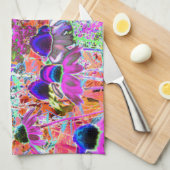 Psychedelische hete roze en limoengroene tuinvloei theedoek (Quarter Fold)