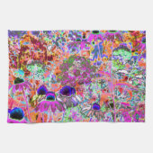 Psychedelische hete roze en limoengroene tuinvloei theedoek (Horizontaal)