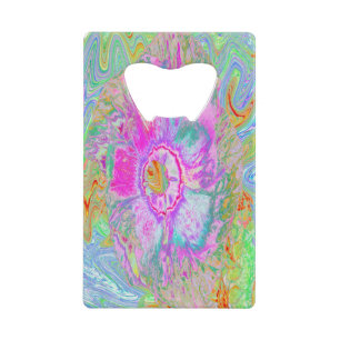 Psychedelische hete roze en ultra-violette hibiscu creditkaart flessenopener
