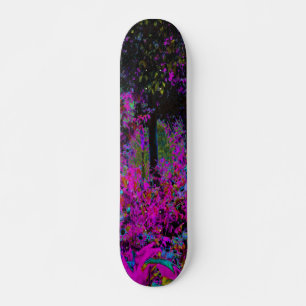 Psychedelische hete roze en zwarte tuinzonsopgang persoonlijk skateboard