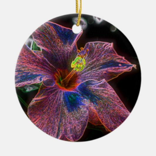 Psychedelische Hibiscus Flower-Ornament Keramisch Ornament (Voorkant)