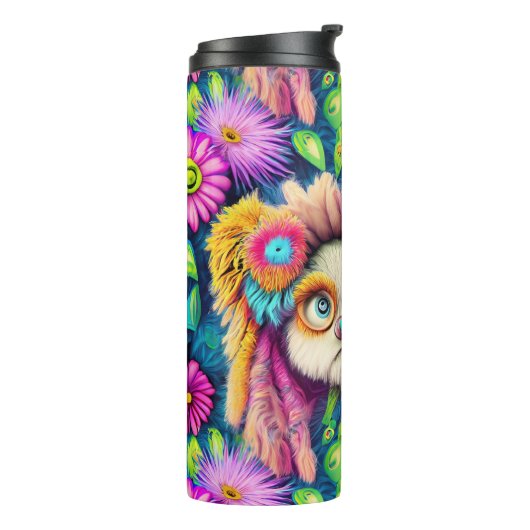 Psychedelische Hippie Puppy Groovy Douchegordijn Thermosbeker (Gedraaid links)