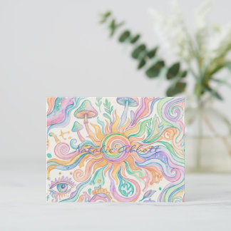Psychedelische Hippie Zachte Waterverf Briefkaart