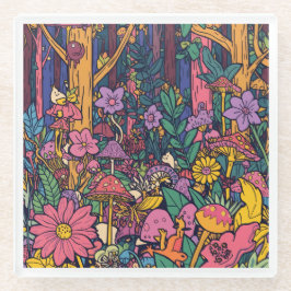 Psychedelische houten glazen onderzetter