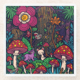 Psychedelische houten glazen onderzetter