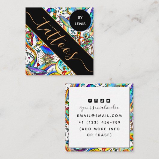 Psychedelische Illustratie Tattoo Artiest Creatief Vierkante Visitekaartje (Voorkant / Achterkant)
