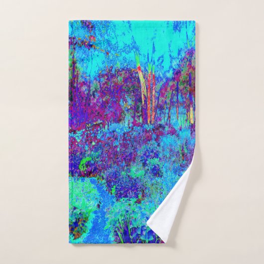 Psychedelische Impressionistische Blauwe Tuin Land Handdoek (Handdoek)