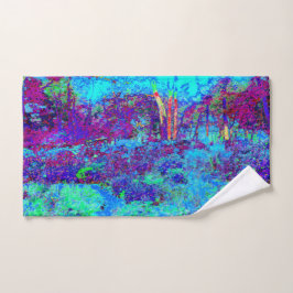 Psychedelische Impressionistische Blauwe Tuin Land Handdoek